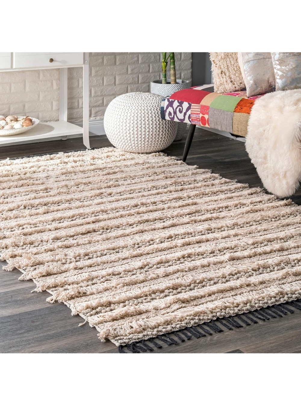 nuLOOM Emerita Handmade Tassel Shag Rug 6x9 Beige